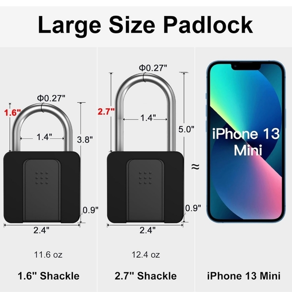 Fingerprint Padlock Key Backup Weatherproof Biometric Bluetooth New - Picture 6 of 7